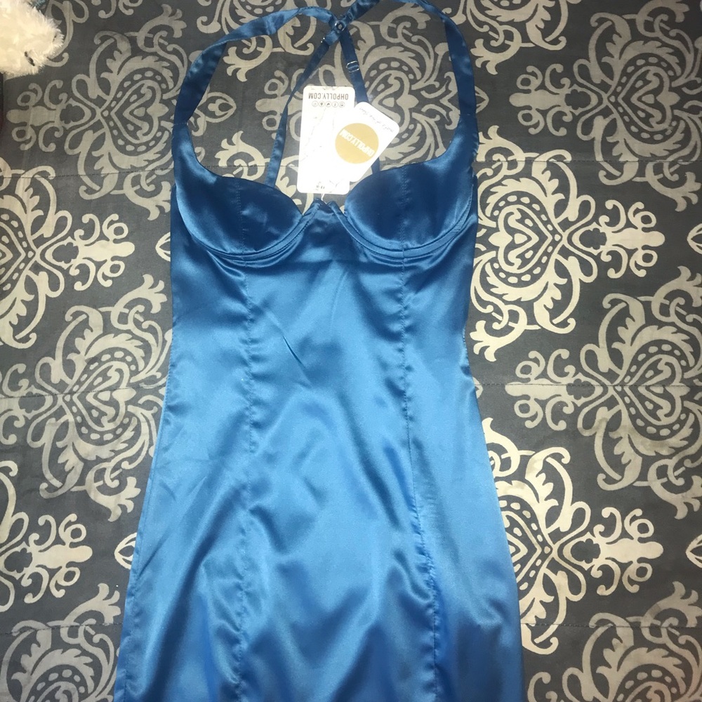 Oh Polly Satin Blue Dress - Picture 6 of 8